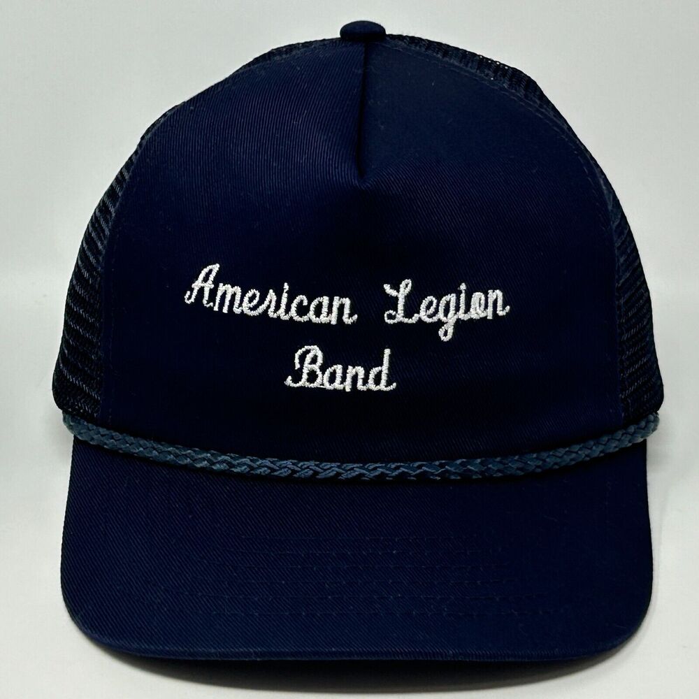 Vintage 80s American Legion Band Trucker Hat Baseball Cap Blue Rope Snapback